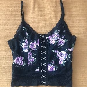 cropped floral/ lace shirt